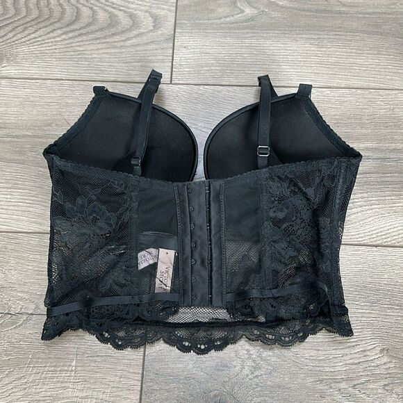 Victoria’s Secret Very Sexy Shine Bombshell Push Up Black Lace Corset Bra 34C - Picture 6 of 10